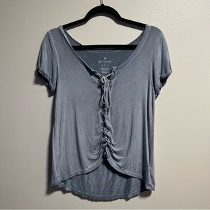 American Eagle Soft & Sexy Blue Lace Up Top